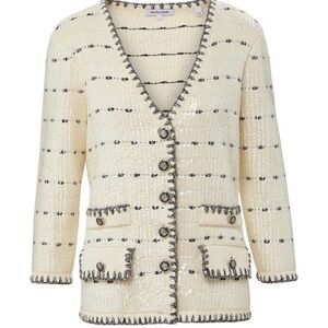 Veronica Beard Ceriani Knit Jacket off white sequin size M
